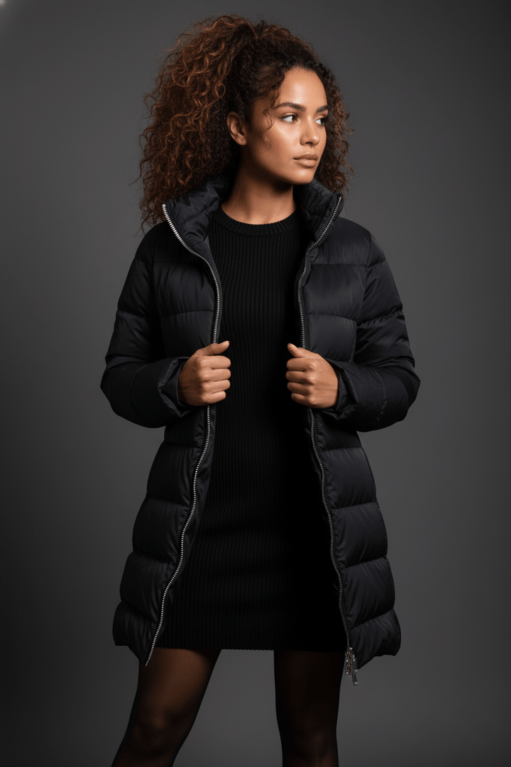 The Dorchester | Down Coat with Chunky Zipper | Midnight Black - Cotes of London