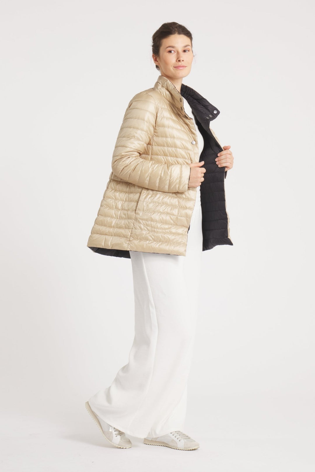 The Knightsbridge | Lightweight 2 in 1 Reversible Down Coat | Matte Black / Taupe - Cotes of London