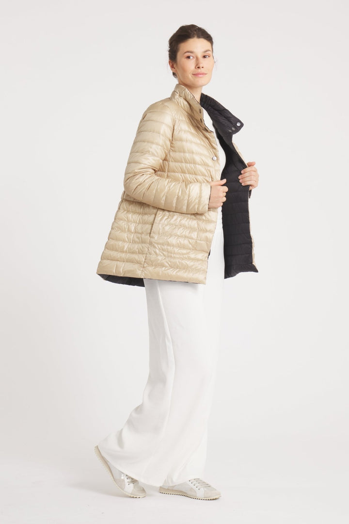 The Knightsbridge | Lightweight 2 in 1 Reversible Down Coat | Matte Black / Taupe - Cotes of London