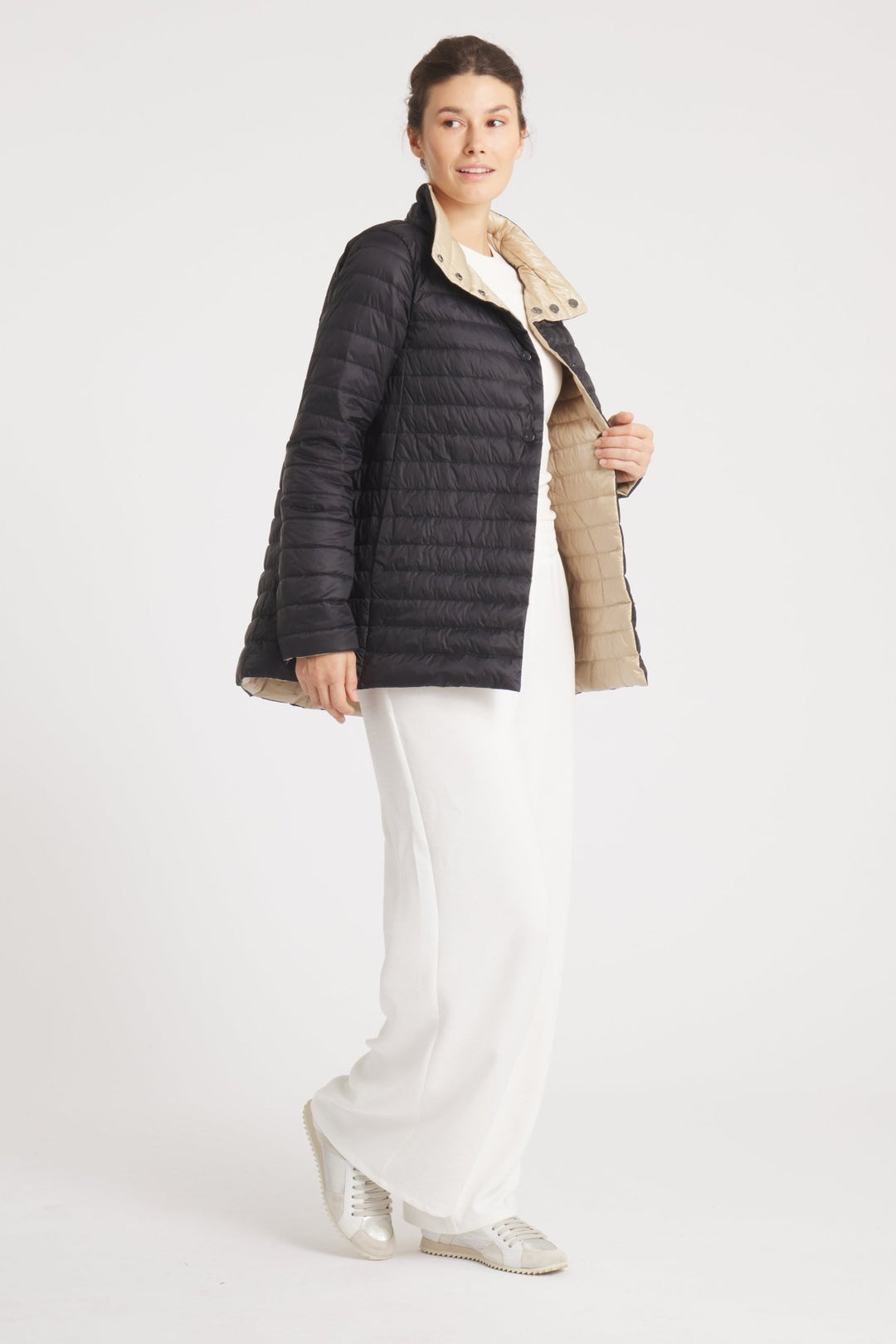 The Knightsbridge | Lightweight 2 in 1 Reversible Down Coat | Matte Black / Taupe - Cotes of London