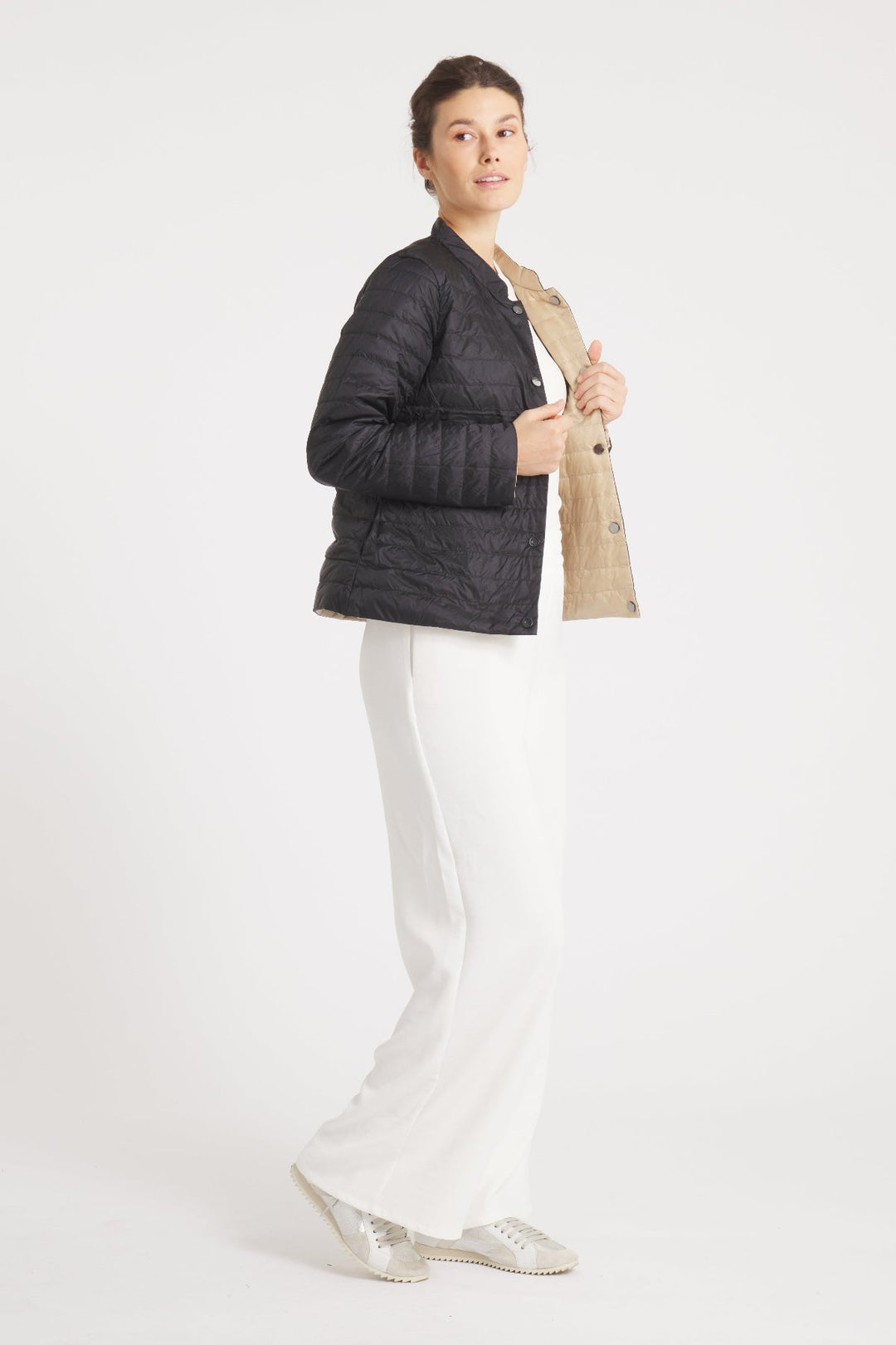 The Leicester in Matte | 2 in 1 Reversible Down Jacket | Midnight Black / Taupe - Cotes of London